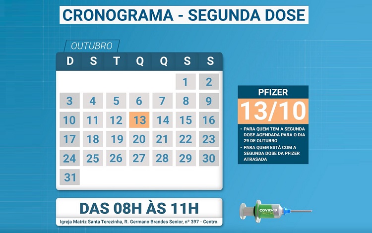 Cronograma da segunda dose contra Covid-19 em Timbó