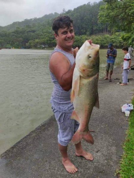 Carpa gigante é pescada no Parque Malwee