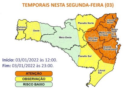 Risco alto para temporais e granizo em Timbó e região nesta segunda (3)