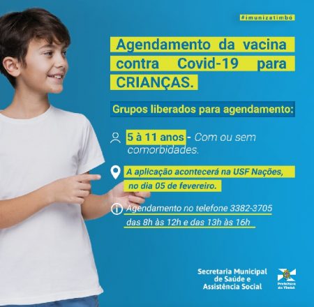 Timbó reabre agendamento para vacina contra Covid-19 de crianças