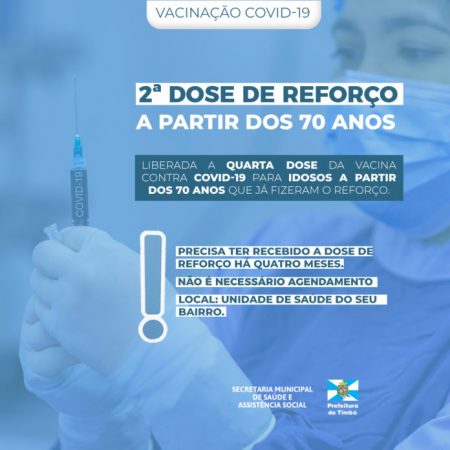 Timbó libera quarta dose da vacina contra Covid-19 para idosos a partir dos 70 anos