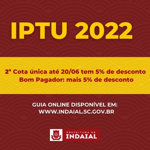 IPTU com até 10% de desconto em 2ª cota única vence na próxima segunda em Indaial
