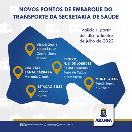 Transporte da Secretaria de Saúde de Ascurra tem novos pontos de embarque a partir de julho