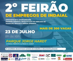 Empresas parceiras contabilizarão mais de 300 vagas no 2º Feirão de Empregos de Indaial