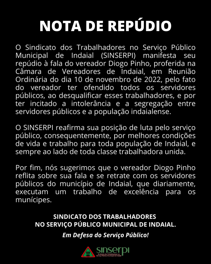 NOTA DE REPÚDIO SINSERPI