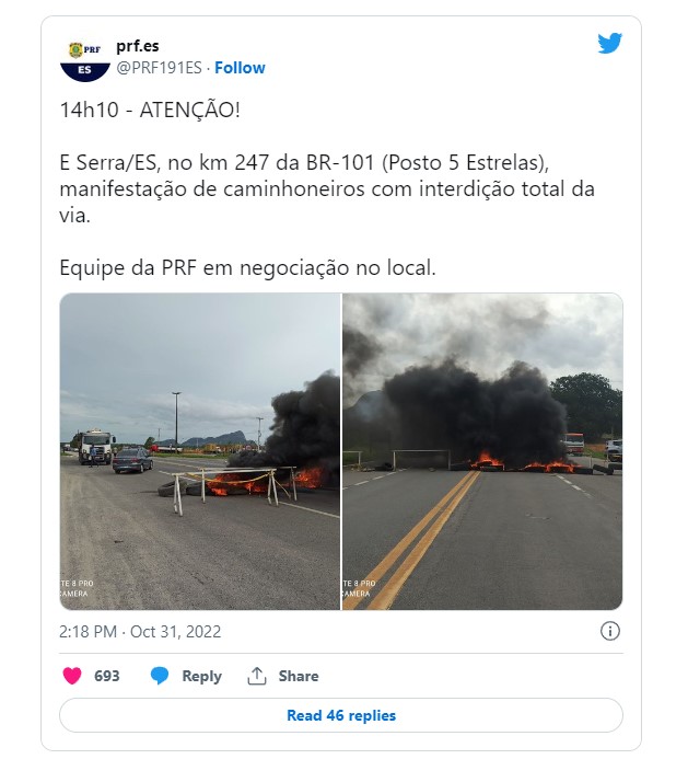 STF aprova ordem de Moraes e manda a PRF acabar com bloqueios nas rodovias