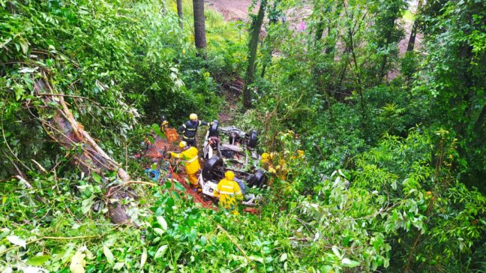 Mulher morre após saída de pista seguida de capotamento em ribanceira de SC