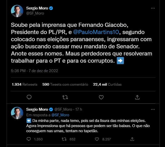 Justiça é procurada pelo PL para cassar mandato de Sergio Moro no Paraná