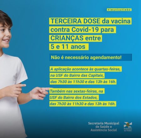 Timbó libera terceira dose da vacina da Covid-19 para crianças entre 5 e 11 anos