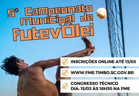 Inscrições abertas para o 5º Campeonato Municipal de Futevôlei de Timbó