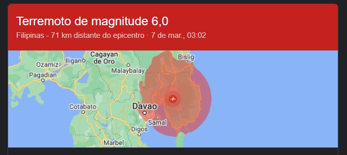 Filipinas são atingidas por terremoto de magnitude 6,0