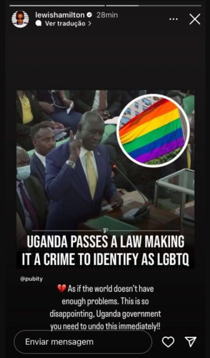 Lewis Hamilton critica lei de Uganda que criminaliza e mata homossexuais