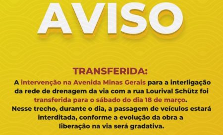 Avenida Minas Gerais em Indaial tem intervenção transferida para o dia 18