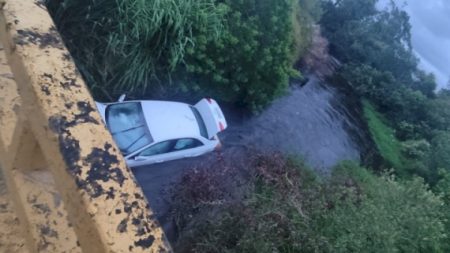 Motorista bêbado quase mata os filhos após carro cair em rio no Sul do Estado