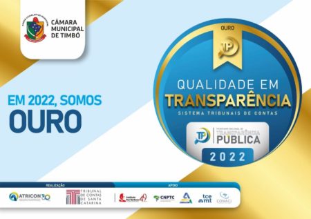 Câmara Municipal de Timbó recebe Selo Ouro em Transparência Pública