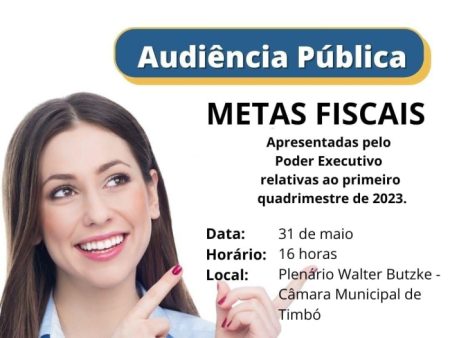 Metas Fiscais serão apresentadas em Audiência Pública da Câmara Municipal de Timbó
