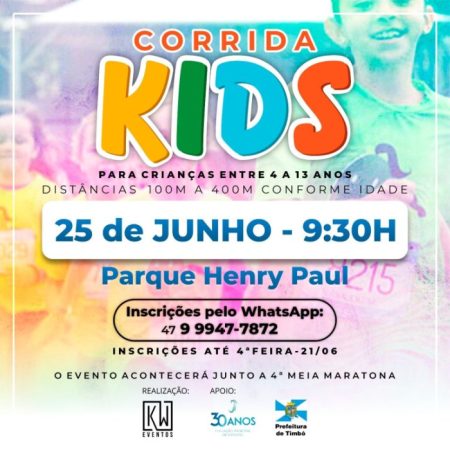 Participe da Corrida Kids: Inscrições abertas para o evento esportivo destinado às crianças em Timbó
