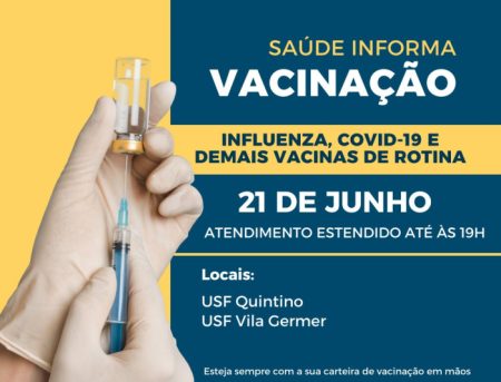 Unidades de Saúde da Quintino e Vila Germer terão horário estendido para aplicação de vacina