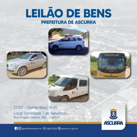 Prefeitura de Ascurra promove leilão de bens na próxima quinta-feira