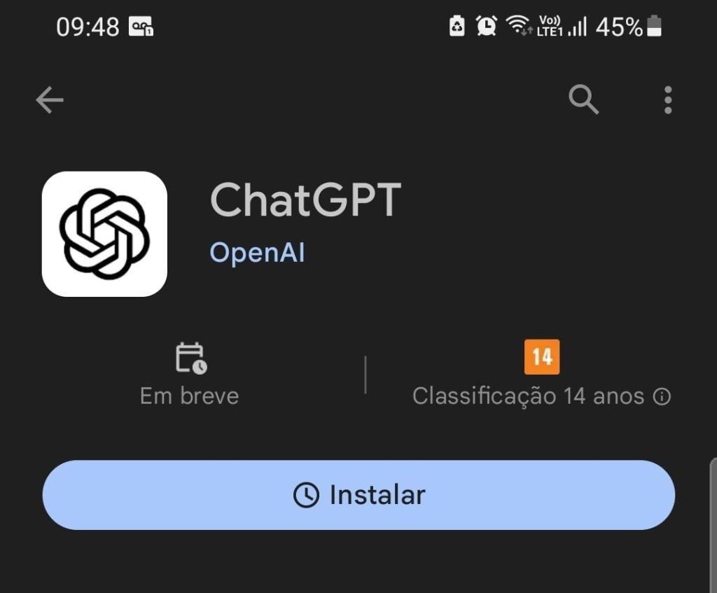 Captura de tela do aplicativo ChatGPT para celular