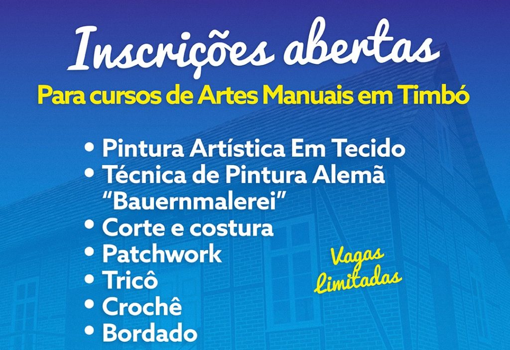 Inscrições abertas para diversos cursos da Escola de Artes Manuais de Timbó