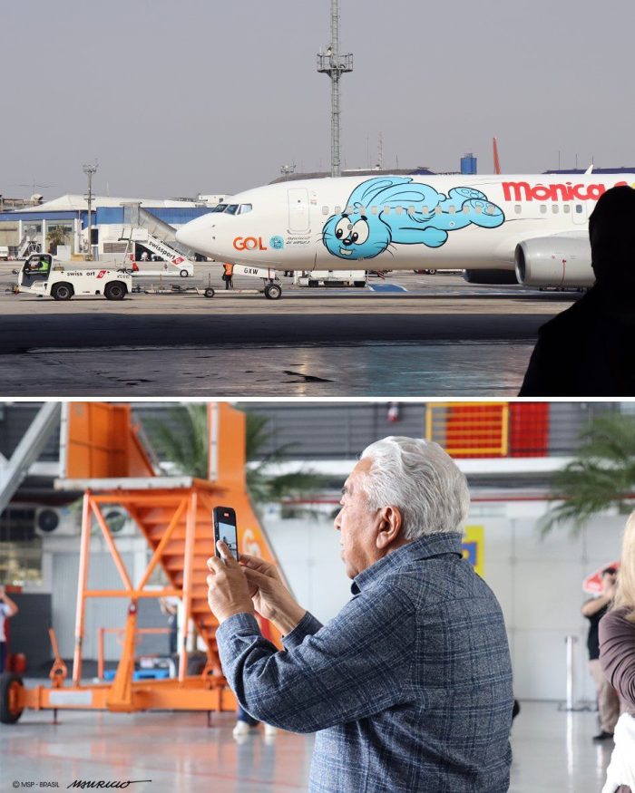 Avião da Turma da Mônica surpreende passageiros do Aeroporto de Navegantes