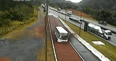 Motorista usa área de escape na BR-376 e evita acidente de ônibus