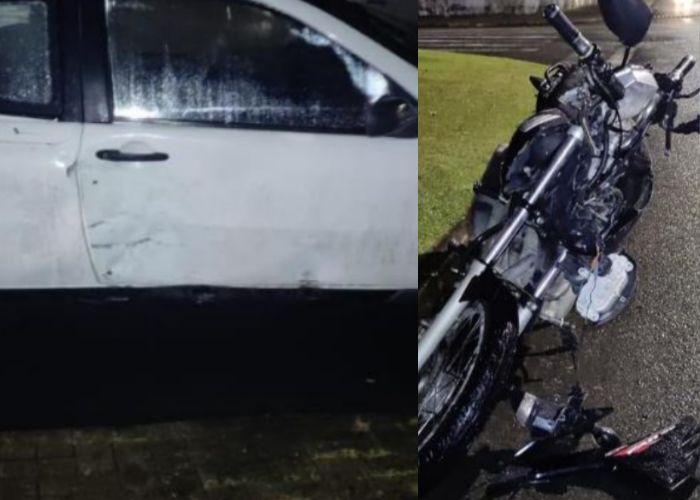 Grave acidente de trânsito em Timbó deixa motociclista ferido e veículos danificados