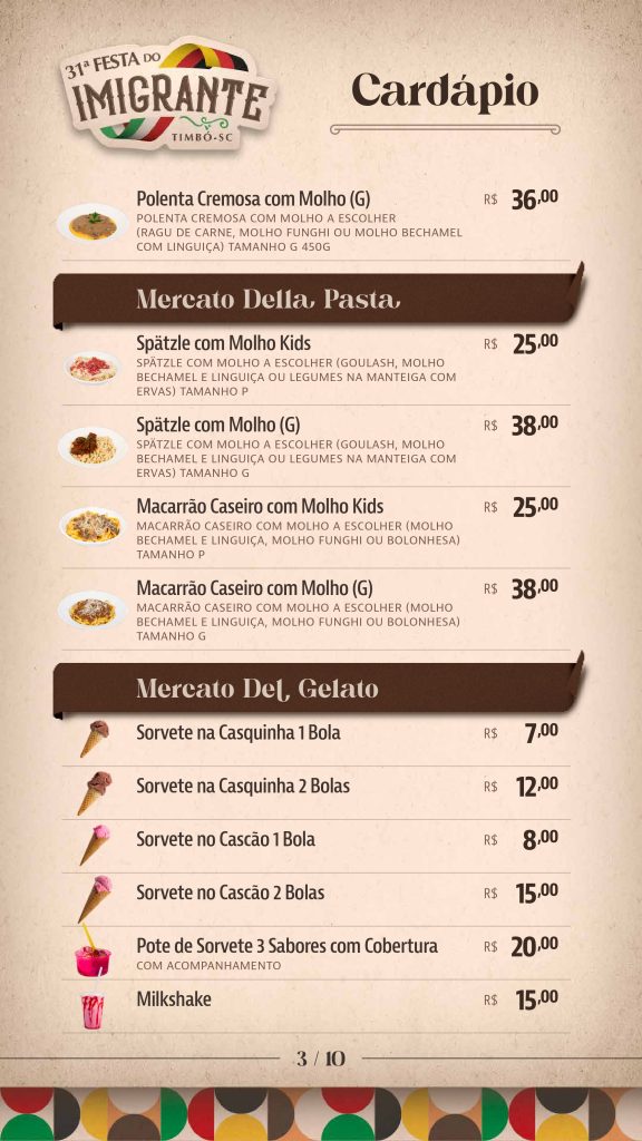 Confira as opções e os valores da gastronomia na 31ª Festa do Imigrante de Timbó