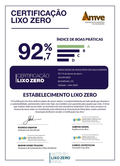 Amve recebe Certificação Lixo Zero e se torna a 1ª associação municipalista do Brasil com o certificado
