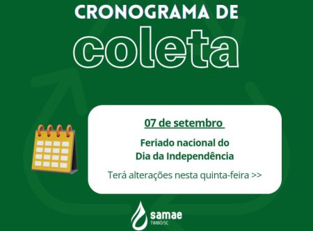 SAMAE Timbó anuncia cronograma de coletas para o 7 de Setembro