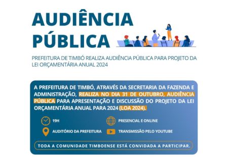 Prefeitura de Timbó realiza Audiência Pública sobre Projeto de Lei Orçamentária Anual 2024