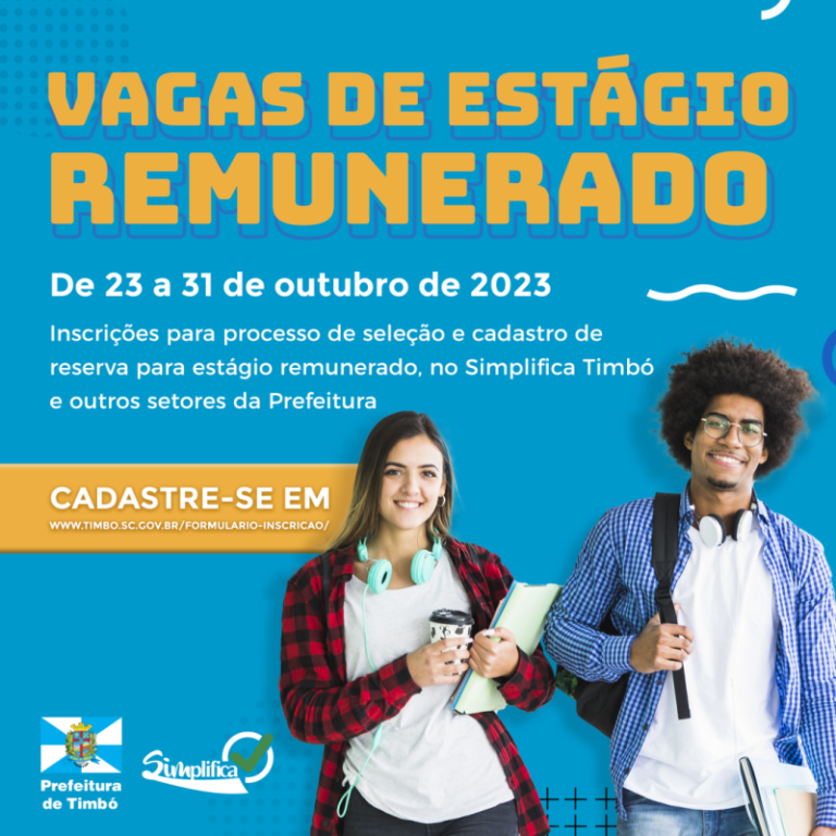 Inscrições abertas para estágio remunerado na Prefeitura de Timbó