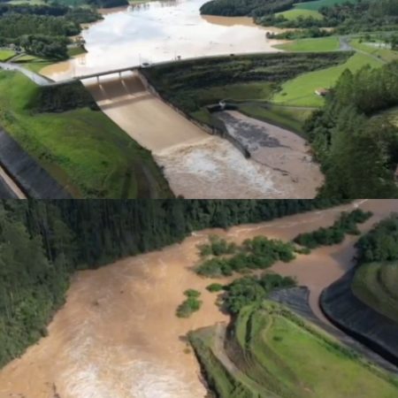 Vale do Itajaí: imagens mostram situação das barragens de Taió e Ituporanga após nível do rio ultrapassar capacidade