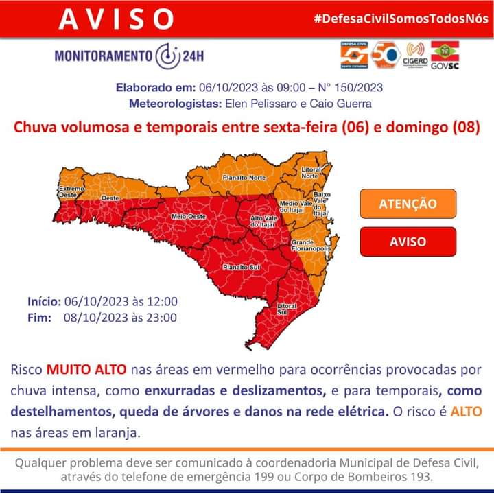 SC enfrenta grave crise com 67 municípios registrando ocorrências devido as chuvas 
