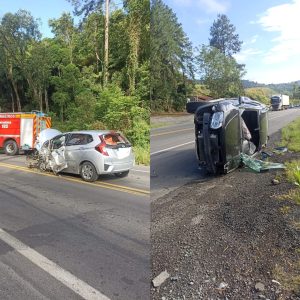 Colisão frontal seguida de capotamento deixa 2 homens feridos em Trombudo Central 