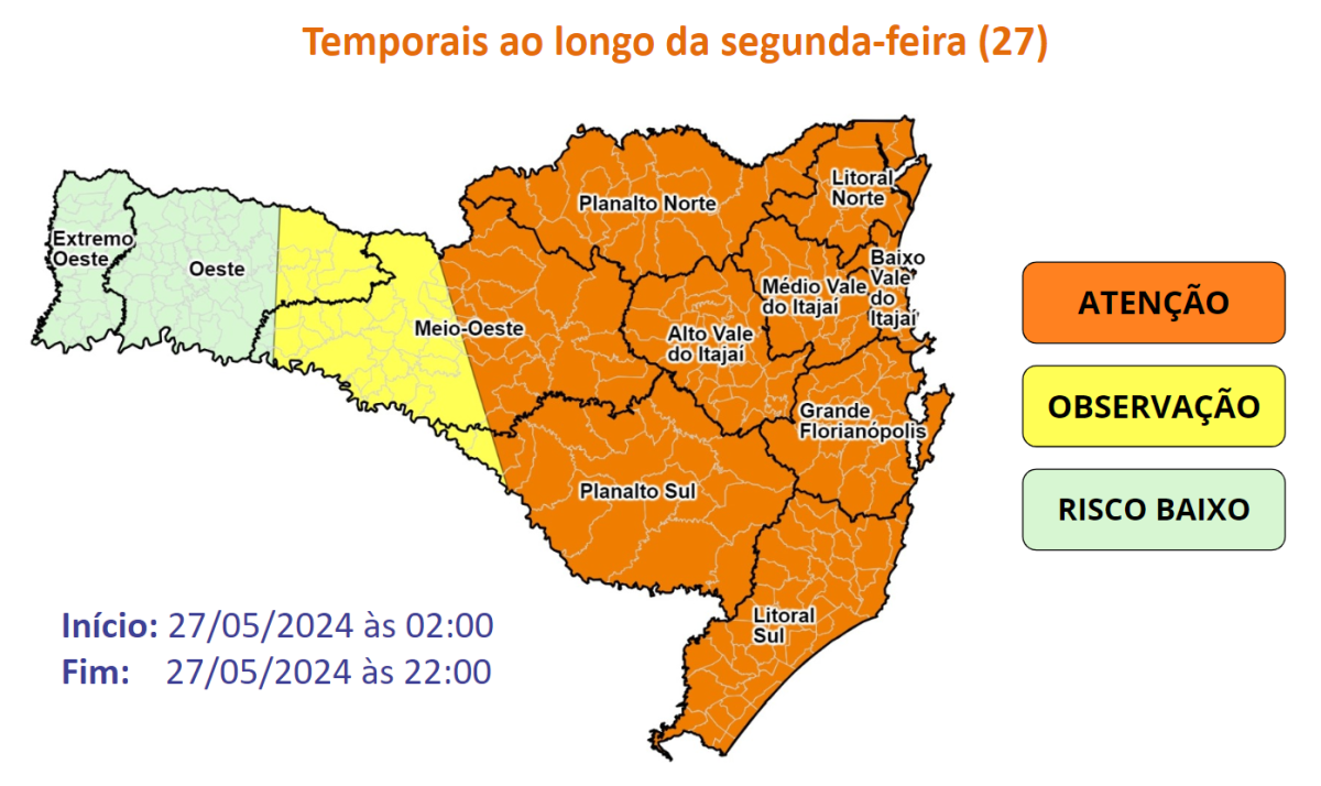 Ciclone extratropical atinge SC: chuva volumosa e temporais marcam a segunda-feira 