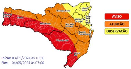 Previsão em Santa Catarina Alerta para Acúmulo de até 150mm devido a Chuvas Intensas