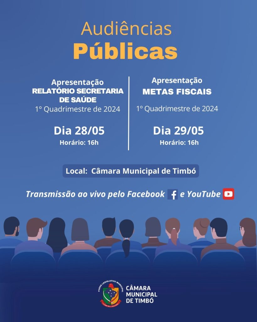 Câmara Municipal de Timbó promove audiências públicas sobre saúde e metas fiscais