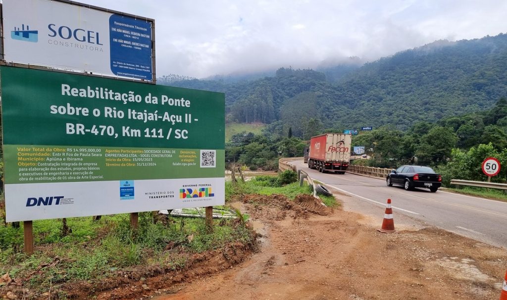 DNIT inicia obras de reabilitação da ponte entre Apiúna e Ibirama na BR-470/SC