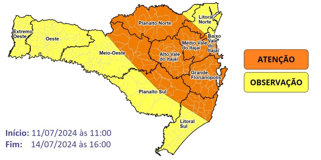 Chuva intensa retorna a SC, aumentando riscos de deslizamentos e inundações