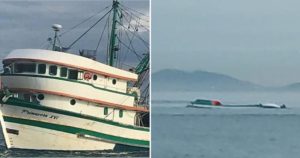 Em Itajaí, 17 pescadores saem ilesos após embarcação virar; veja vídeo