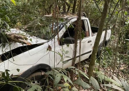 Em Timbó, condutor idoso é resgatado após sair de pista e cair em ribanceira com cerca de 6 metros