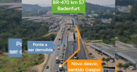 Alteração no trânsito no trecho do viaduto Badenfurt na BR-470 em Blumenau