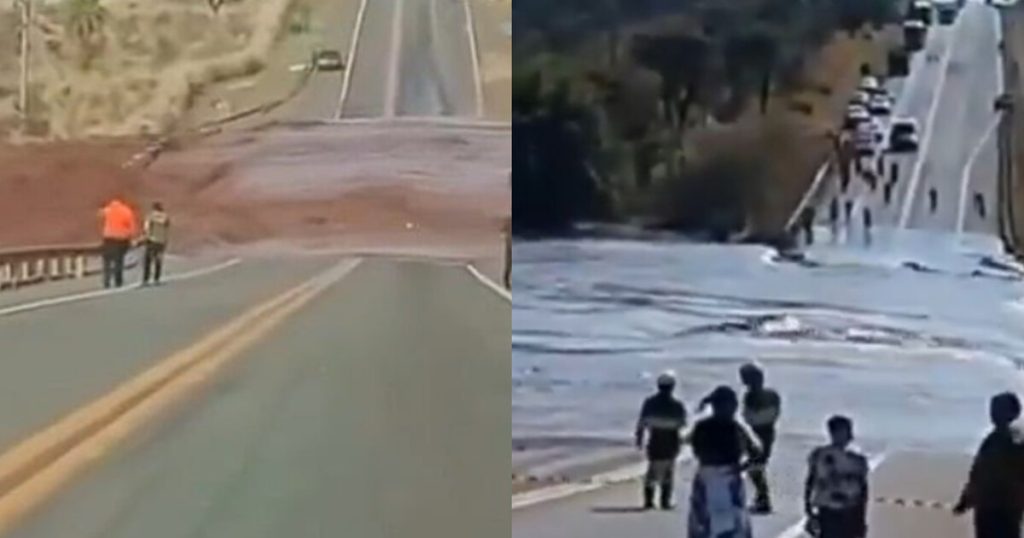 barragem de represa de condomínio de luxo em MS rompe e invade a BR-163