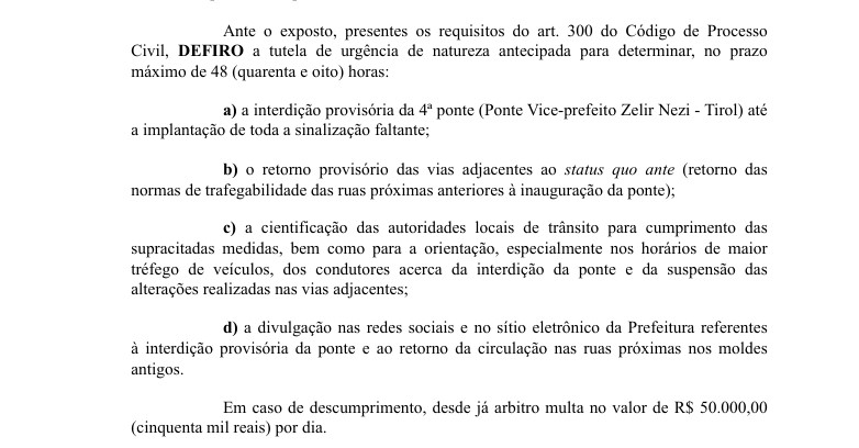 URGENTE: Justiça manda interditar ponte de Indaial por falta de segurança