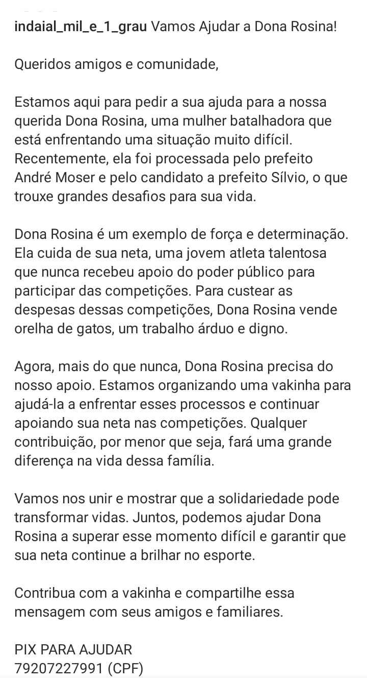 Prefeito e candidato de Indaial processam idosa e pedem R$ 20 mil após post na internet