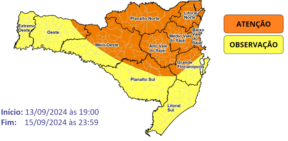 Frente fria e baixa pressão trazem temporais e risco de alagamentos em SC neste fim de semana