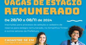 Prefeitura de Timbó abre inscrições para estágio remunerado