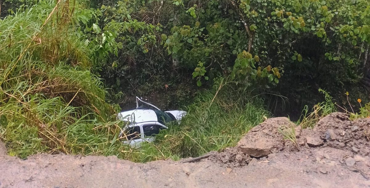 Condutor fica ferido após sair de pista e despencar de ribanceira com cerca de 30 metros de profundidade em Dona Emma 